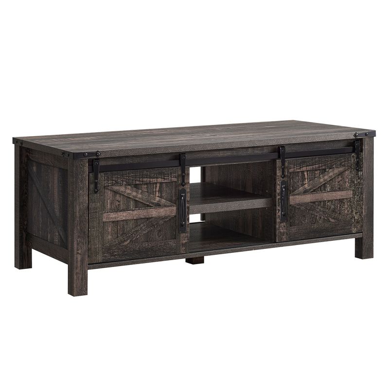 OKD Farmhouse Sturdy Coffee Table with Sliding Barn Doors and Storage Shelves for Living Room, Den, Family Room, or Office, 1 of 7
