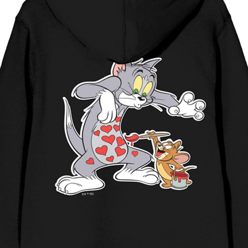 Tom & Jerry Painting Hearts Long Sleeve Black Adult Zip-Up Hoodie, 4 of 5