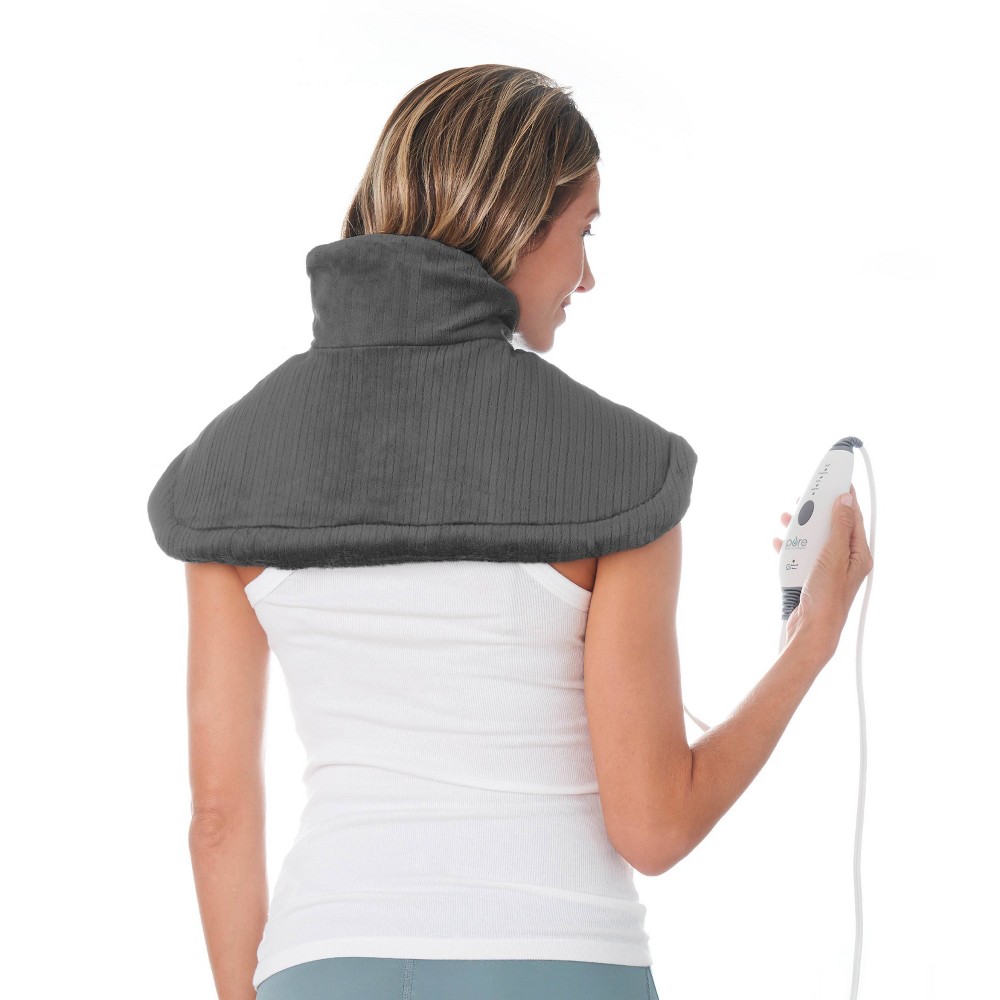 Pure Enrichment PureRelief with 4 Heat Settings and Magnetic Closure Neck and Shoulder Heating Pad - 14" x 22" - Charcoal Gray