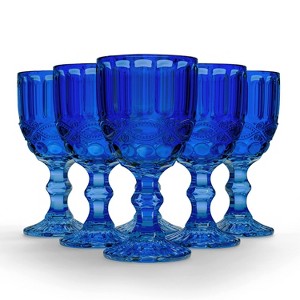 Elle Decor Embossed Goblets Glasses, Vintage Glassware Sets, Water Goblets for Party, Wedding, & Daily Use, Set of 6 - 1 of 4