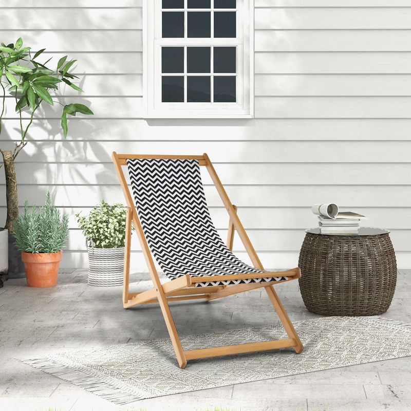 Costway Folding Bamboo Sling Lounge Chair Reclining Canvas Portable Outdoor, 2 of 8