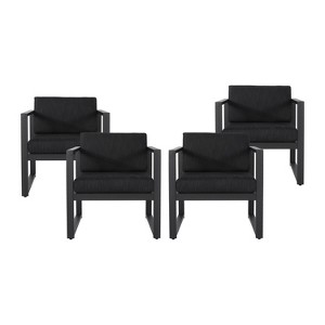 Christopher Knight Home Navan Modern Outdoor Aluminum Club Chair with Cushions (Set of 4), Black/Dark Gray - 1 of 4
