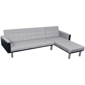 vidaXL L-shaped Sofa Bed Fabric Black and Gray - 1 of 4