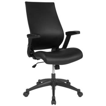 Merrick Lane High-Back Black Faux Leather Executive Swivel Office Chair with Molded Foam Seat and Adjustable Arms