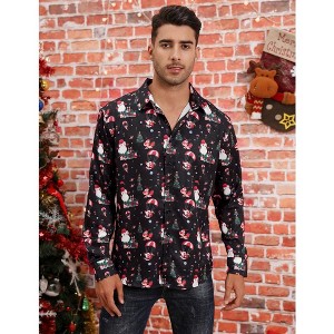 WhizMax Men's Christmas Hawaiian Shirts Button Down Ugly X-Mas Christmas Vacation Long Sleeve Shirts - 1 of 4