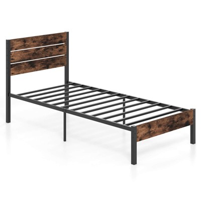 Safstar Twin Bed Frame with Tall Industrial Headboard Heavy-Duty Metal Slats Support