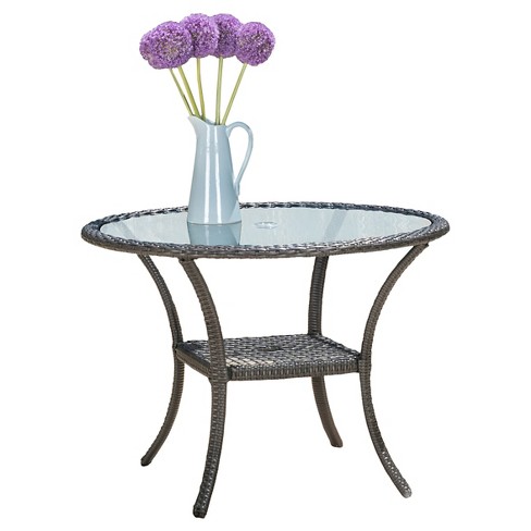 San Pico Round Wicker And Glass Table - Gray - Christopher Knight