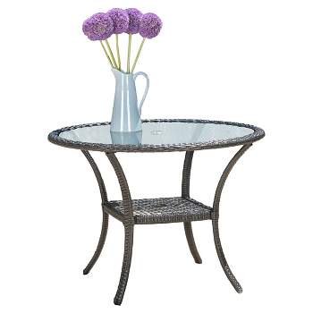 San Pico Round Wicker and Glass Table - Gray - Christopher Knight Home
