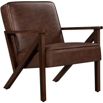 Yaheetech Faux Leather Armchair Accent Chair with Wood Legs for Living Room