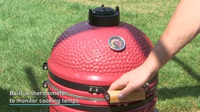 Red Ceramic Kamado Egg Grill with Smoker and Stand
