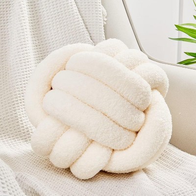 Knot Pillow Ball, Soft Home Decorative Round Throw Pillow, Handmade Knotted Plush Pillow, Round Boucle Pillow Cushion (8.6 Inches Ivory)