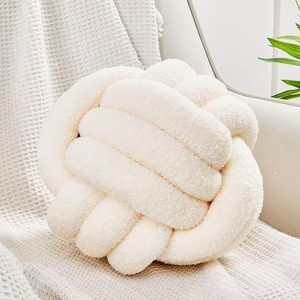 Knot Pillow Ball, Soft Home Decorative Round Throw Pillow, Handmade Knotted Plush Pillow, Round Boucle Pillow Cushion (8.6 Inches Ivory) - 1 of 4