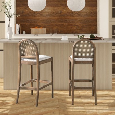 CAVINAS Dining Chairs Kitchen Chairs Set of 2 Upholstered Chair Curved Back Cane Rattan Bar Height Stools, Fabric Accent for Kitchen, Bedroom