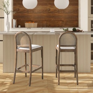 CAVINAS Dining Chairs Kitchen Chairs Set of 2 Upholstered Chair Curved Back Cane Rattan Bar Height Stools, Fabric Accent for Kitchen, Bedroom - 1 of 4