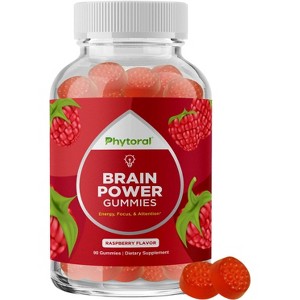 Phytoral Brain Power Gummies, Vitamin B12 1000 mcg Chewable Gummies for Energy & Mood Support, Boosts Immune & Nerves Health, Raspberry Flavor, 90ct - 1 of 4