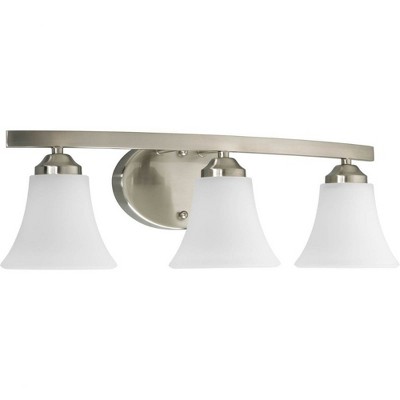 Brushed Nickel 3-Light Bath Fixture with Etched Glass Shades