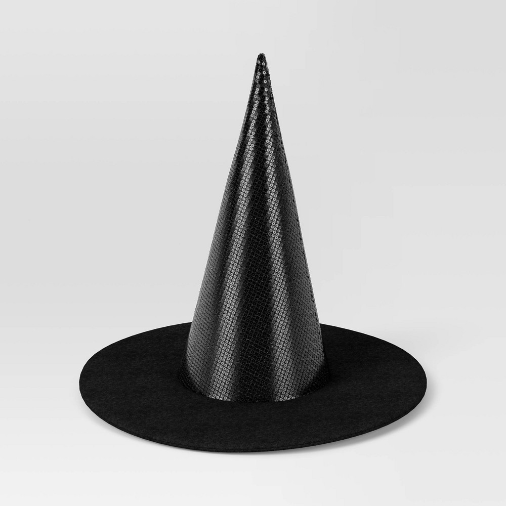 12" Black Witch Hat With Sequins Halloween Decorative Prop - Hyde & EEK! Boutique™: Indoor Tabletop Decor, Witches Theme