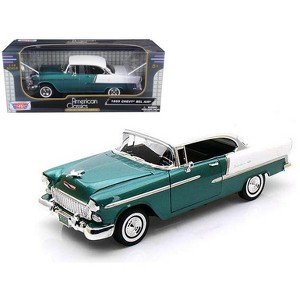 1955 Chevrolet Bel Air Hard Top Green Metallic and White 1/18 Diecast Model Car by Motormax - 1 of 4