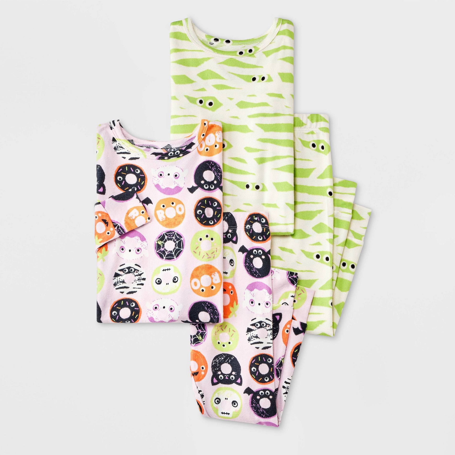 Toddler Girls' Soft Brushed Tight Fit 2pc Donuts and Mummies Pajama Set - Cat & Jack™ Pink 12M