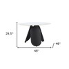 HomeRoots 48" White and Black Faux Marble and Steel Pedestal Base Round Top Dining Table - 3 of 4
