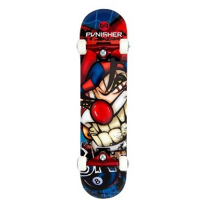 Punisher Jester Skateboard with 7 Layer Canadian Maple Double Kick Concave Deck & ABEC-7 High Speed Bearings (Blue) - 1 of 3
