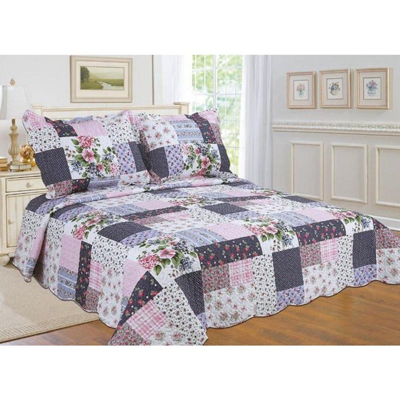 J&V TEXTILES Pink Patchwork Traditional Printed Reversible Premium Quilt Sets (2-or3-Piece), 1 of 5