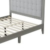Okak Queen Platform Bed Frame Upholstered Modern Solid Wood Bed with Square Tufted Headboard Noise-Free Easy to Assemble, Gray - 4 of 4
