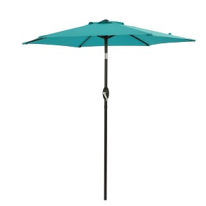 7.5' x 7.5' Outdoor Patio Umbrella with Button Tilt and Crank - Wellfor - 1 of 4