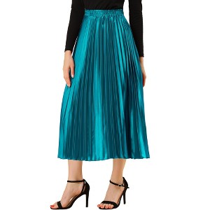INSPIRE CHIC Women's Party Elastic Waist Metallic Shiny Accordion Pleated Midi Skirt - 1 of 4