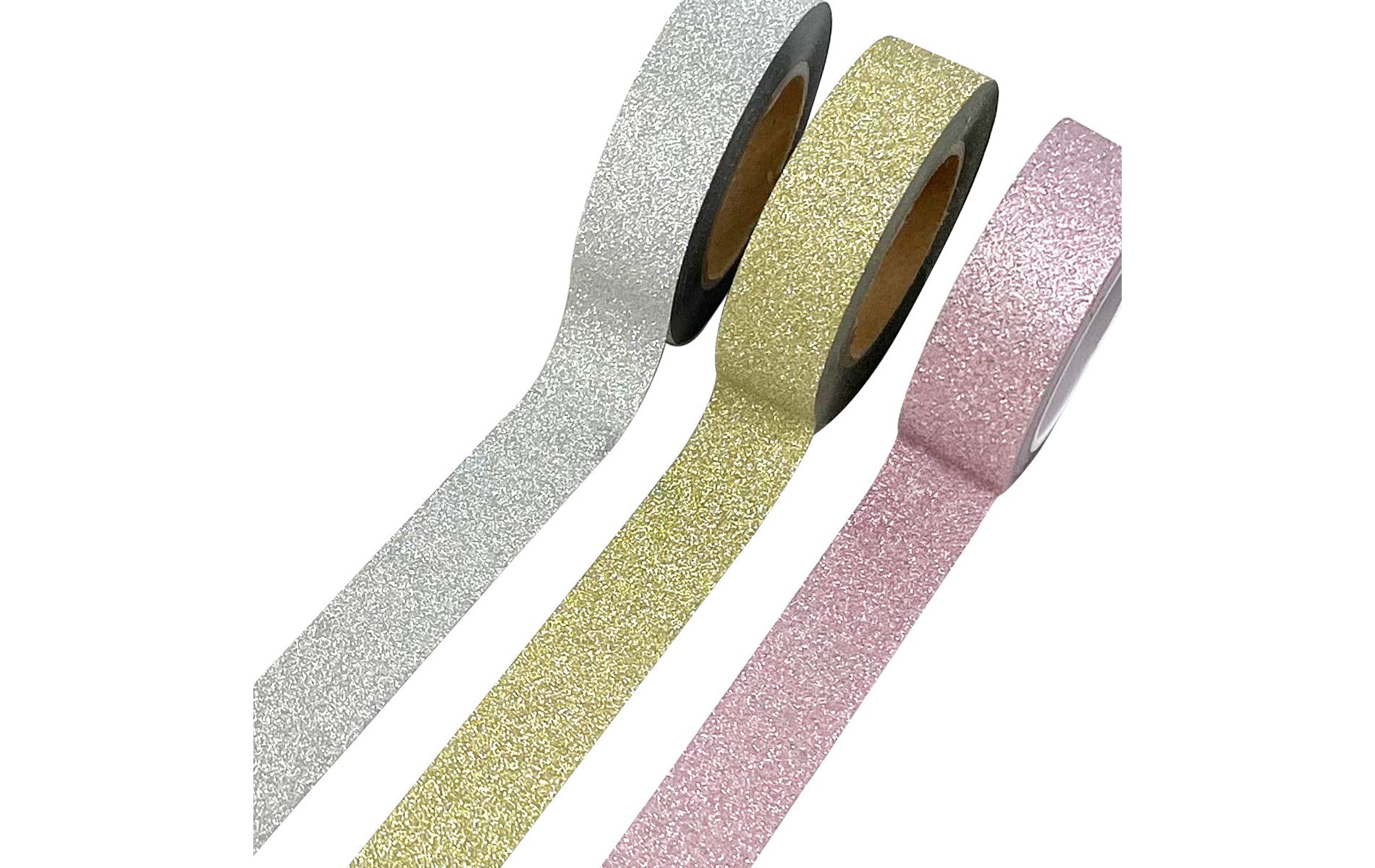 Wrapables Glitter and Shine Washi Tapes Decorative Masking Tapes (Set of 3), Solid Glitter Pastel