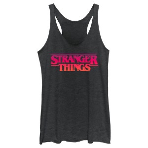 Women's Stranger Things Pink Logo Racerback Tank Top - 1 of 4