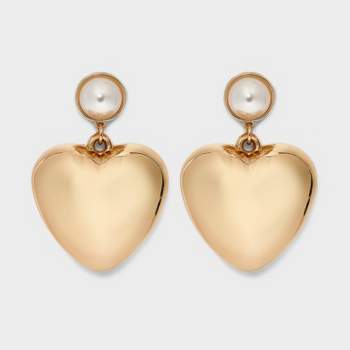Puffy Heart Pearl Drop Earrings - Wild Fable™ Gold
