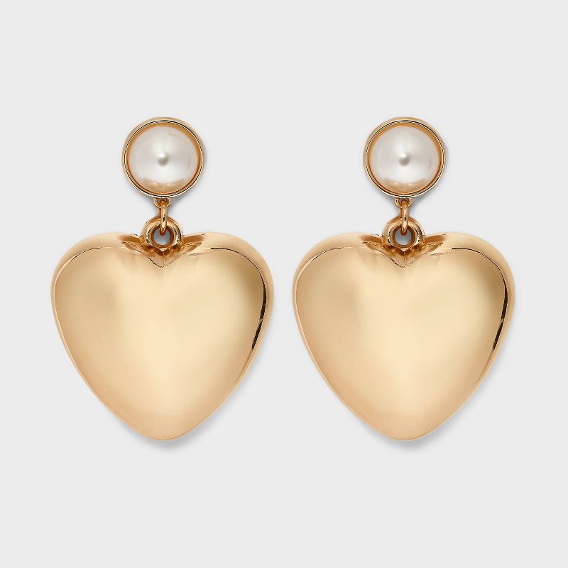 Puffy Heart Pearl Drop Earrings - Wild Fable&#8482; Gold, 1 of 7
