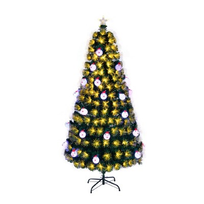 Angel Sar 6FT Pre-lit Fiber Optic Christmas Tree with Star Topper & Snowflakes, Multicolor LED Artificial Xmas Tree for Home Office Holiday Decor