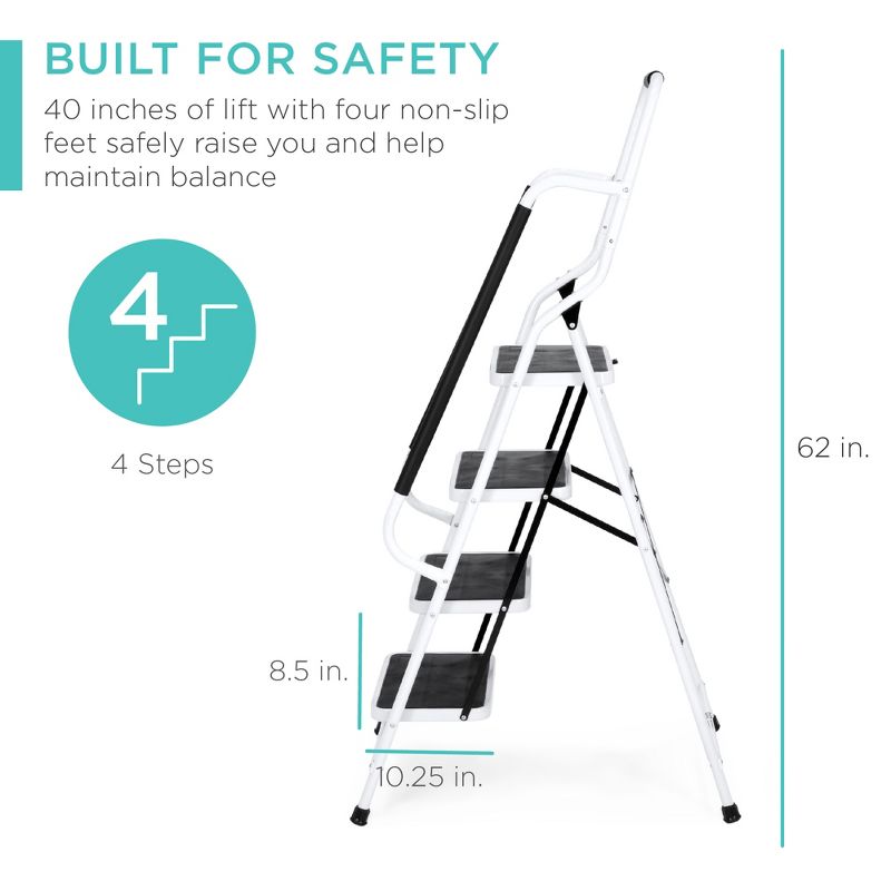 Best Choice Products 4-Step Portable Folding Anti-Slip Steel Ladder w/ Handrails, Attachable Tool Bag, 2 of 8