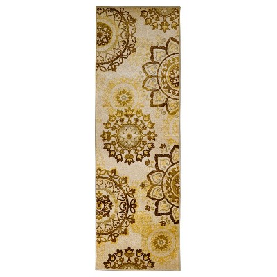 Modern Farmhouse Floral Medallion Non-Slip Washable Indoor Runner or Area Rug by Blue Nile Mills