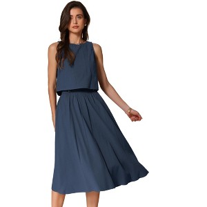 INSPIRE CHIC Women's Sleeveless Crew Neck High Waist Midi Skirt Set - 1 of 4