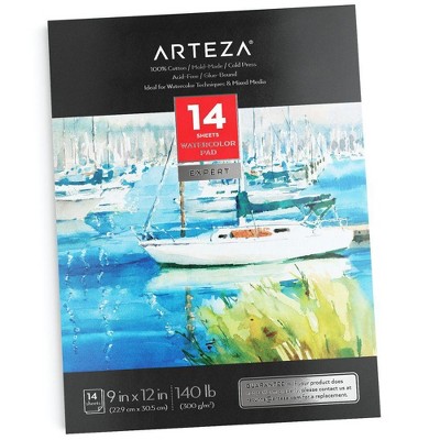 Arteza Watercolor Paper Pad, White DIY Frame, Bleed-Proof Paper, 9"x12", DIY Ready-to-Hang Artwork Kit - 14 Sheets (ARTZ-8363)