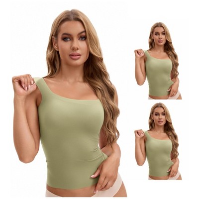 INSPIRE CHIC Women's 3 Packs U Back Tanks with Built-In Bra Silky No Show Basic Camisoles