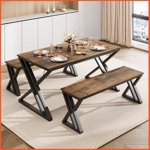 Homhougo Kitchen Table with Benches, Dining Table Set for 4 - 1 of 4