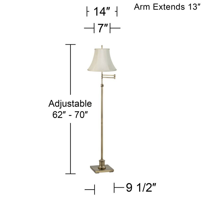360 Lighting Traditional Swing Arm Floor Lamp 70" Tall Antique Brass Imperial Creme Fabric Bell Shade for Living Room Reading Bedroom, 4 of 5
