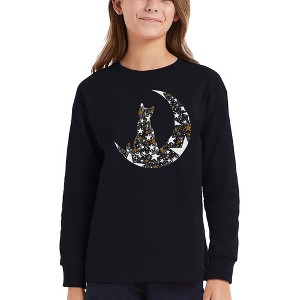 LA Pop Art Cat Sitting On Moon - Girl's Word Art Long Sleeve T-Shirt - 1 of 4