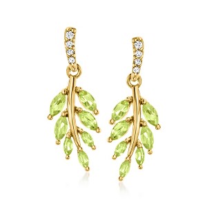 Ross-Simons 0.80 ct. t.w. Peridot Leaf Drop Earrings With Diamond Accents in 18kt Gold Over Sterling - 1 of 4