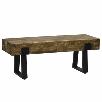 48'' Garden Bench with Metal Legs, Rustic Wood Effect Concrete Entryway Bench Indoor Outdoor Use Black