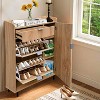 Fluted Shoe Storage Cabinet with 2 Flip Drawers, a Drawer & 3-Tier Side Cabinet, Slim Wood Shoe Organizer, Modern Farmhouse Entryway Cabinet - 2 of 4