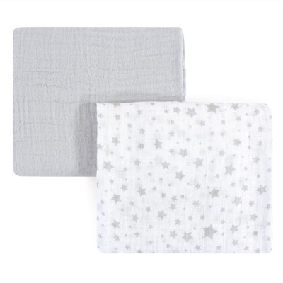 Hudson Baby Unisex Baby Cotton Muslin Swaddle Blanket - Gray Stars One Size