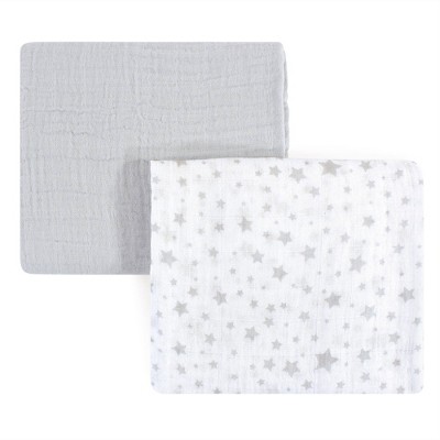 Image of Hudson Baby Unisex Baby Cotton Muslin Swaddle Blanket - Gray Stars One Size