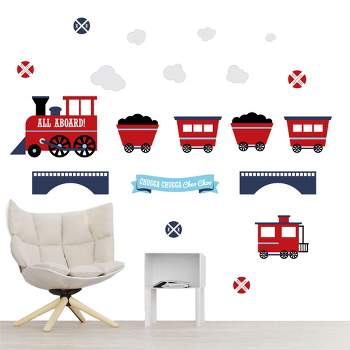 Big Dot of Happiness Railroad Party Crossing - Peel and Stick Train Nursery and Kids Room Vinyl Wall Art Stickers - Wall Decals - Set of 20