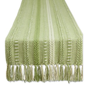 Design Imports  Braided Stripe Jacquard Fringe Table Runner, 15X72", Antique Green - 1 of 4