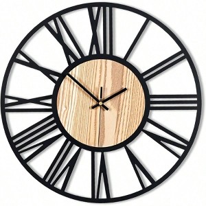 20 Inch Large Wall Clock Living Room Bedroom Decor Metal Silent Non Ticking Analog Clock Wooden Roman Numerals 50cm - 1 of 4
